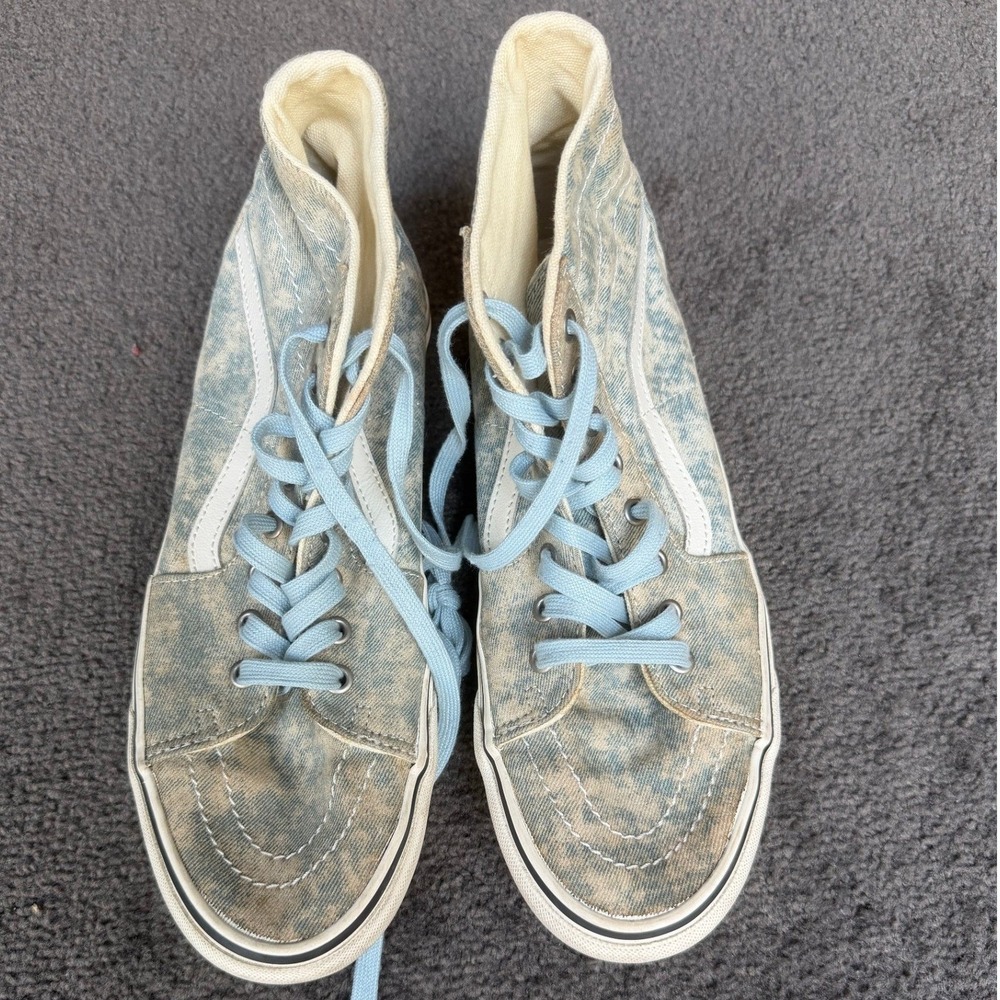 Vans Sk8-Hi High Top Sneakers Acid Wash Light Blue Denim Mens 10 Womens 11.5